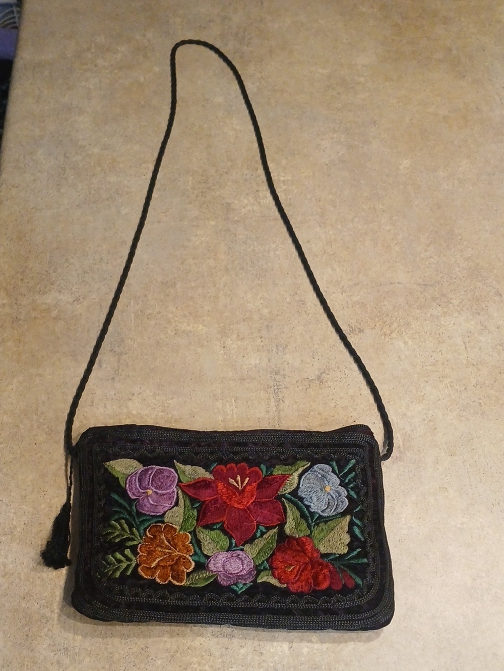 Velvet Cross Body Small Purse | Embroidered Flowers - Picture 7 of 10